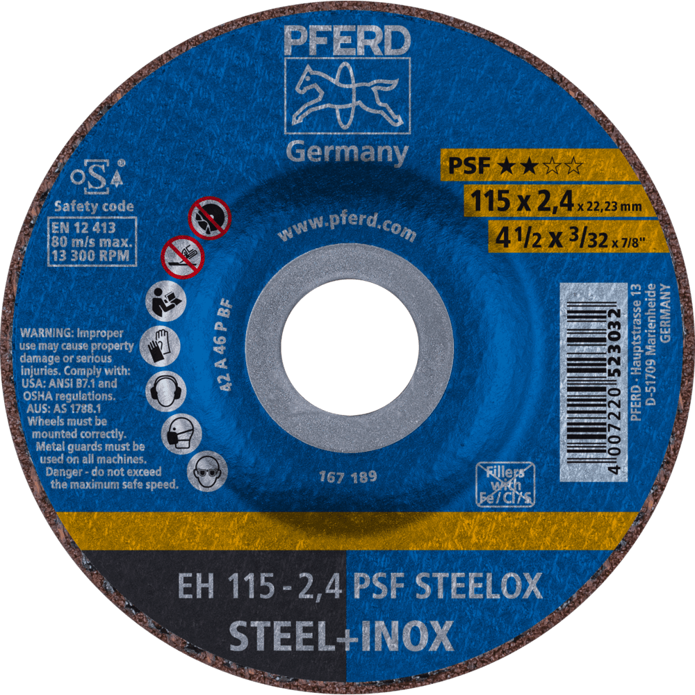 PFERD PSF Steel and stainless steel Cut-Off Wheels – Depressed Centre