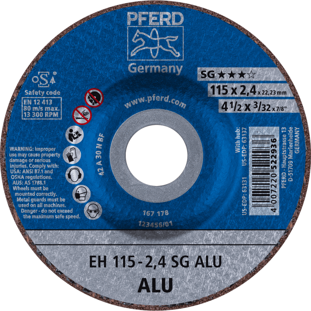 PFERD SG Aluminium and non-ferrous metals Cut-Off Wheels – Depressed Centre