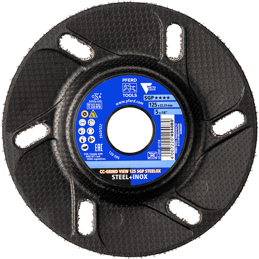 PFERD CC-GRIND VIEW SGP STEELOX 125mm VICTOGRAIN grinding disc