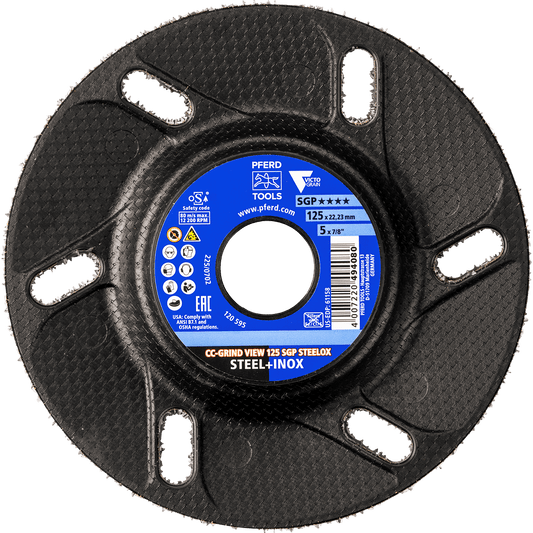 PFERD CC-GRIND VIEW SGP STEELOX 125mm VICTOGRAIN grinding disc