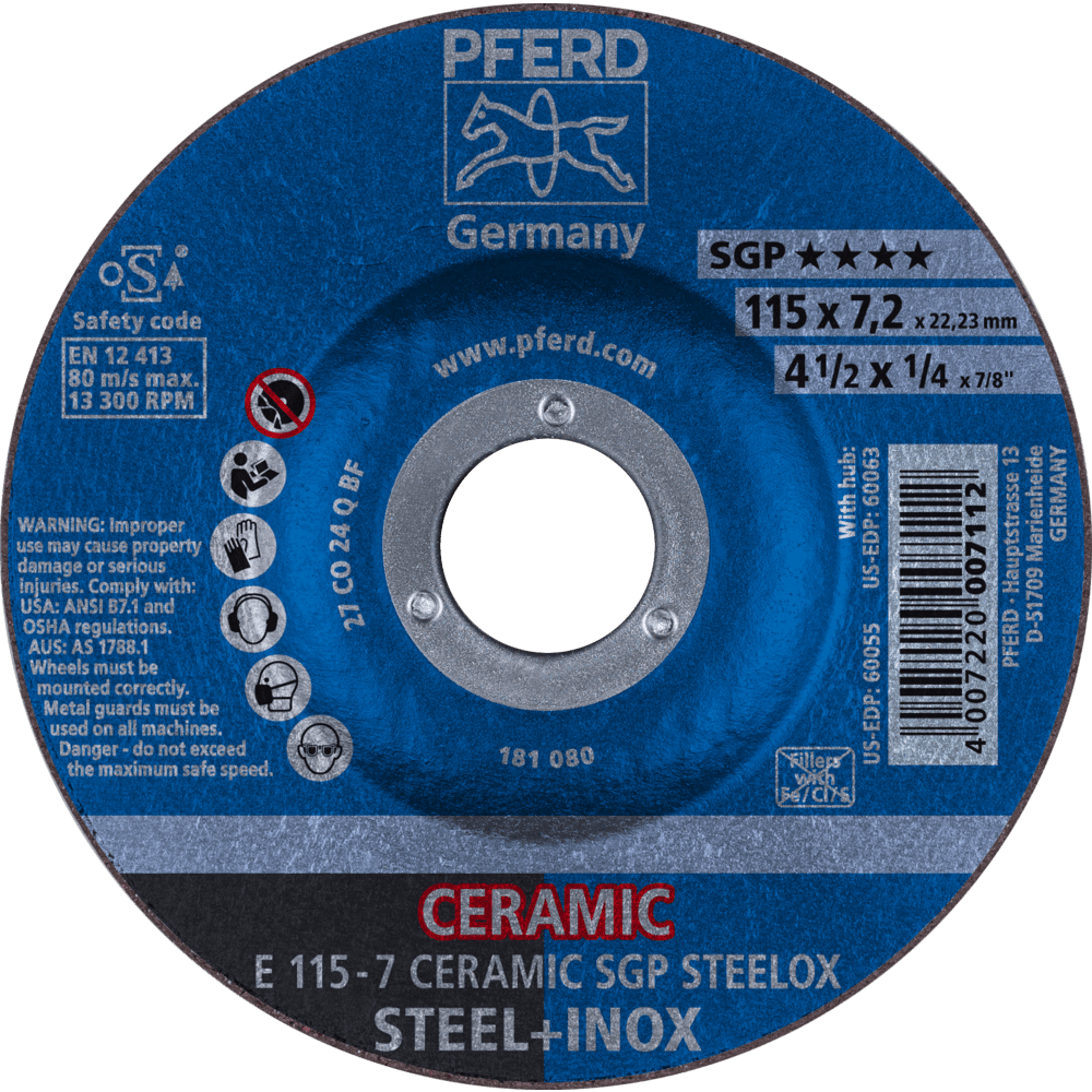 PFERD SGP CERAMIC Grinding Wheels for Steel and Stainless Steel
