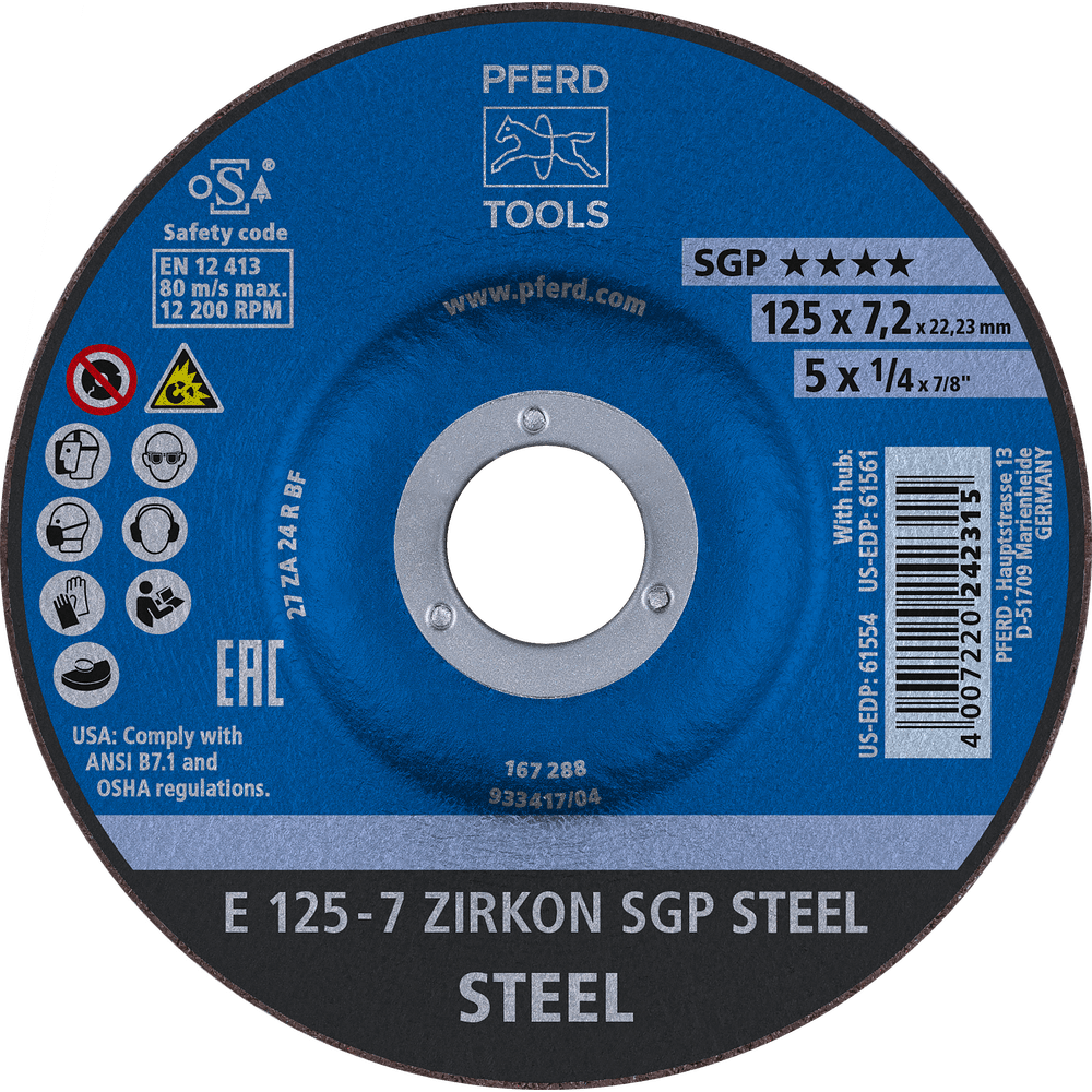 PFERD SGP Zirkon Grinding Wheels for Steel