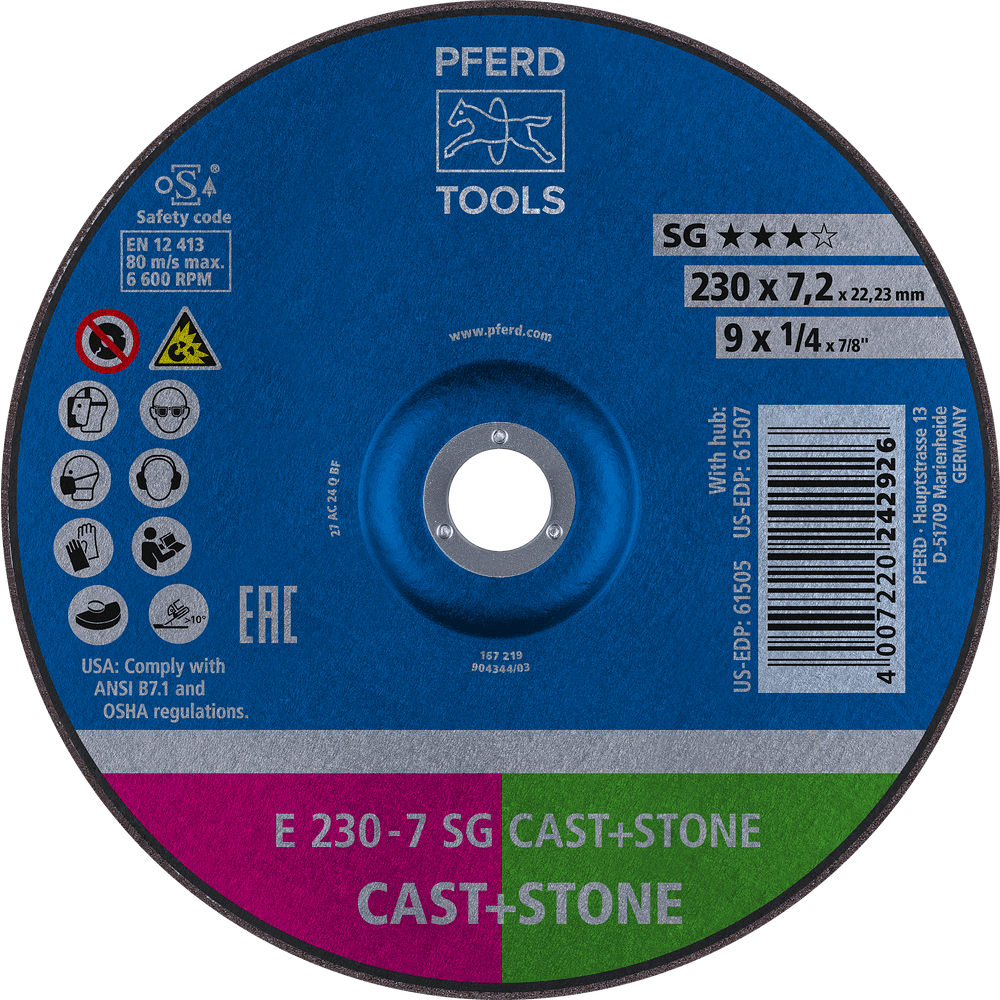 PFERD SG Grinding Wheels for Cast iron and stone