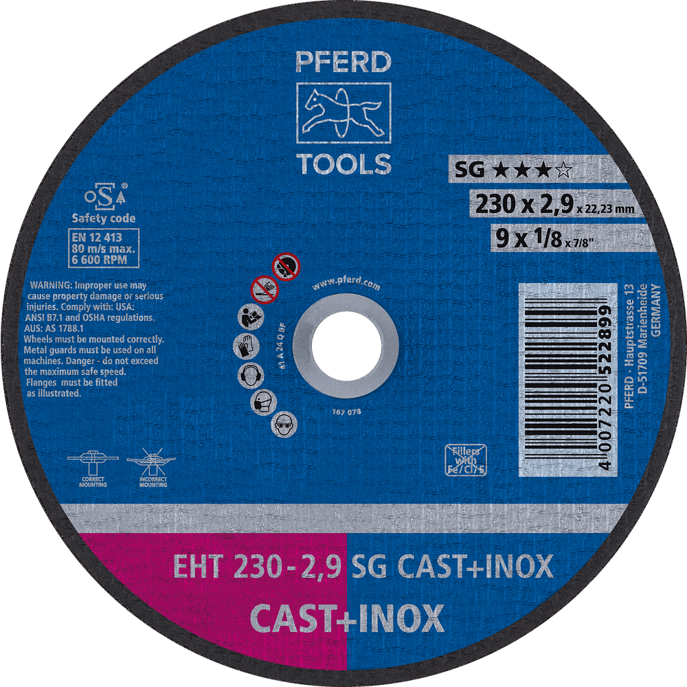 PFERD SG Cast iron and stainless steel Cut-Off Wheels – Flat