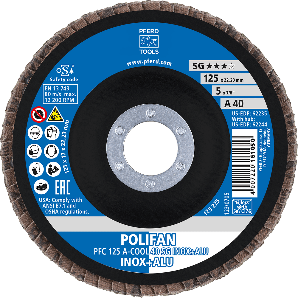 PFERD POLIFAN Flap Disc PFC Conical A-COOL SG INOX + ALU