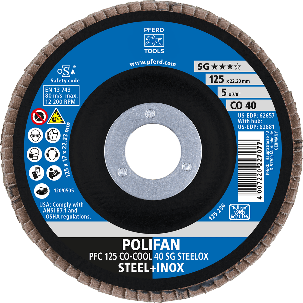PFERD POLIFAN Flap Disc PFC Conical CO-COOL SG STEELOX