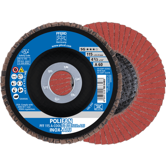 PFERD POLIFAN Flap Disc PFF Flat A-COOL SG INOX + ALU