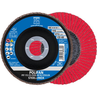 PFERD POLIFAN Flap Disc PFF Flat CO-COOL SG STEELOX