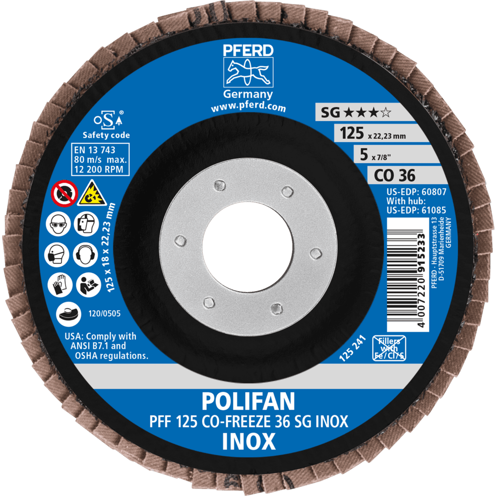 PFERD POLIFAN Flap Disc PFC Conical CO-FREEZE SG INOX