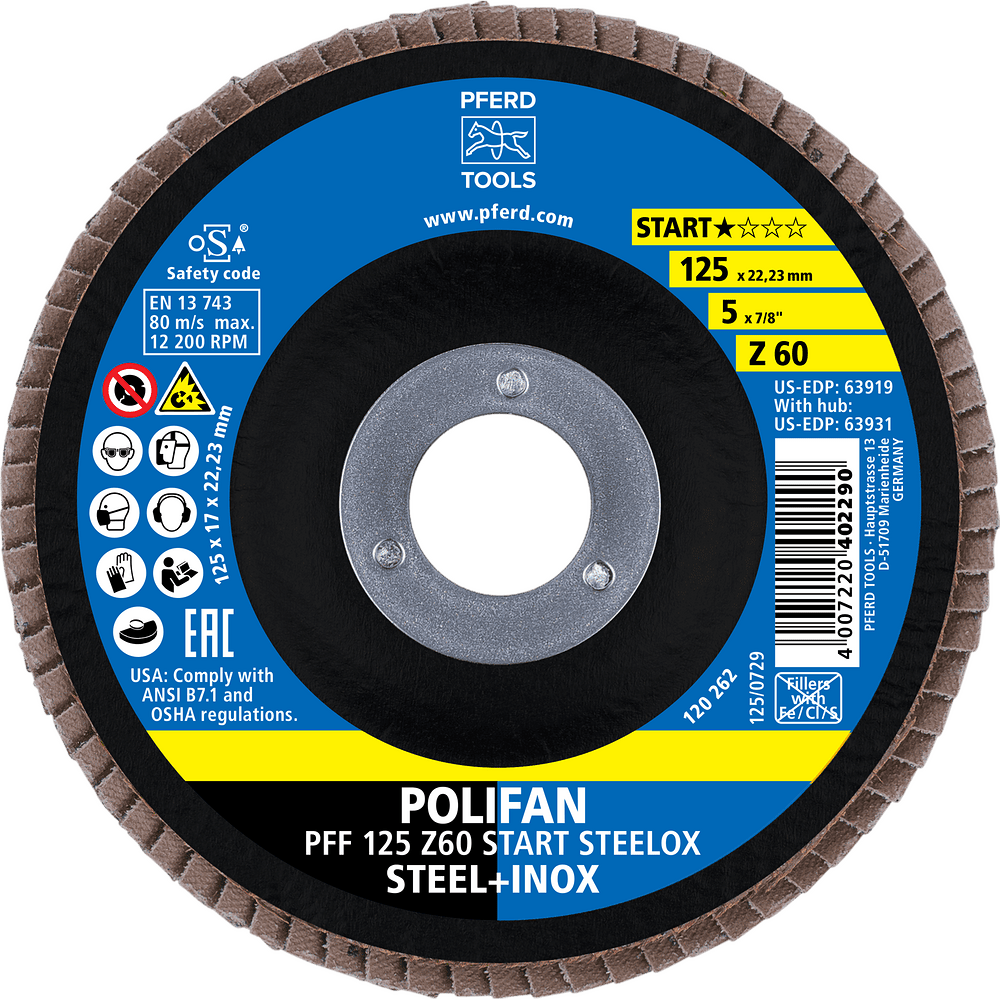 PFERD POLIFAN Flap Disc PFF Flat A PSF STEELOX