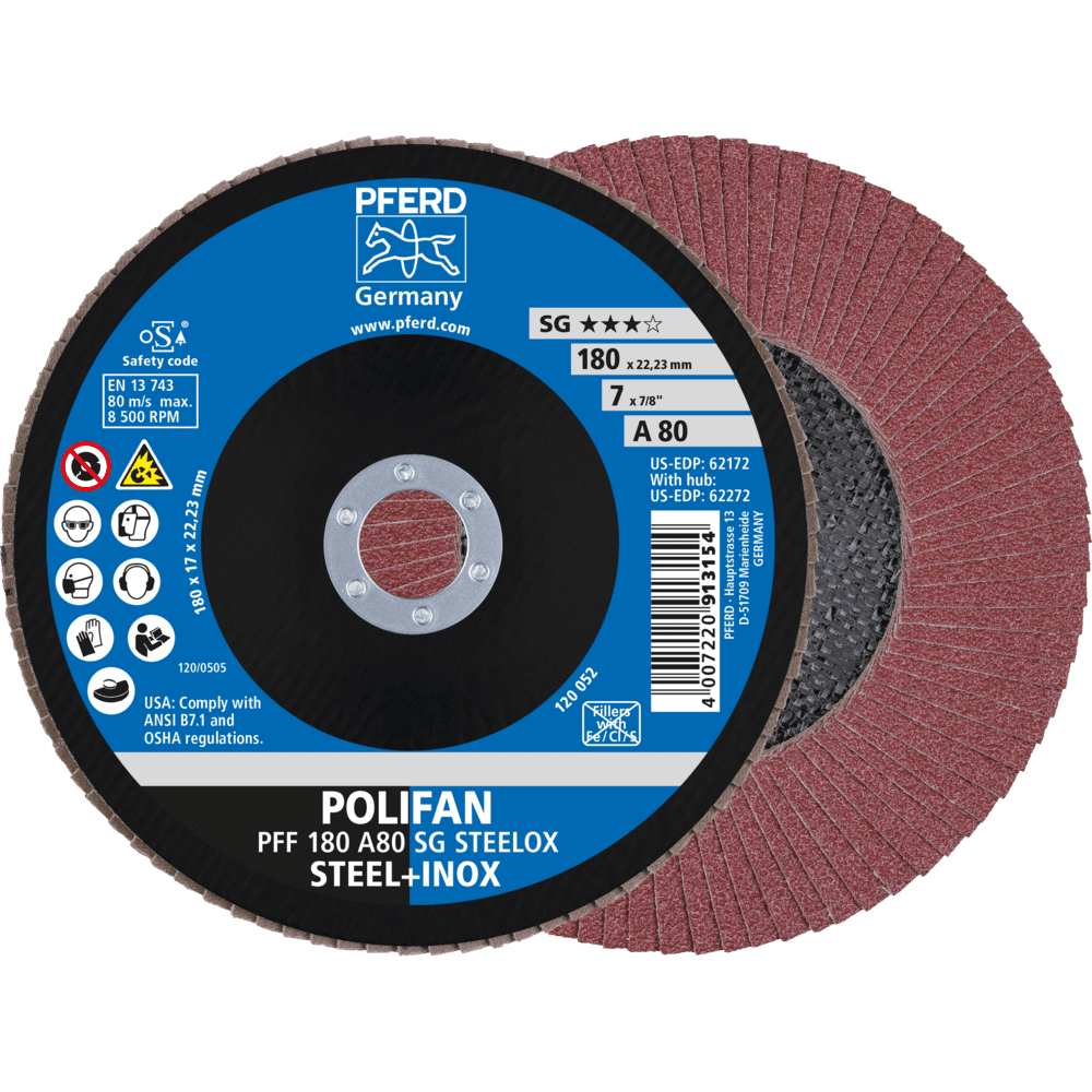 PFERD POLIFAN Flap Disc PFF Flat A SG STEELOX