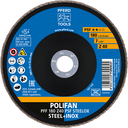 PFERD POLIFAN Flap Disc PFF Flat Z PSF STEELOX
