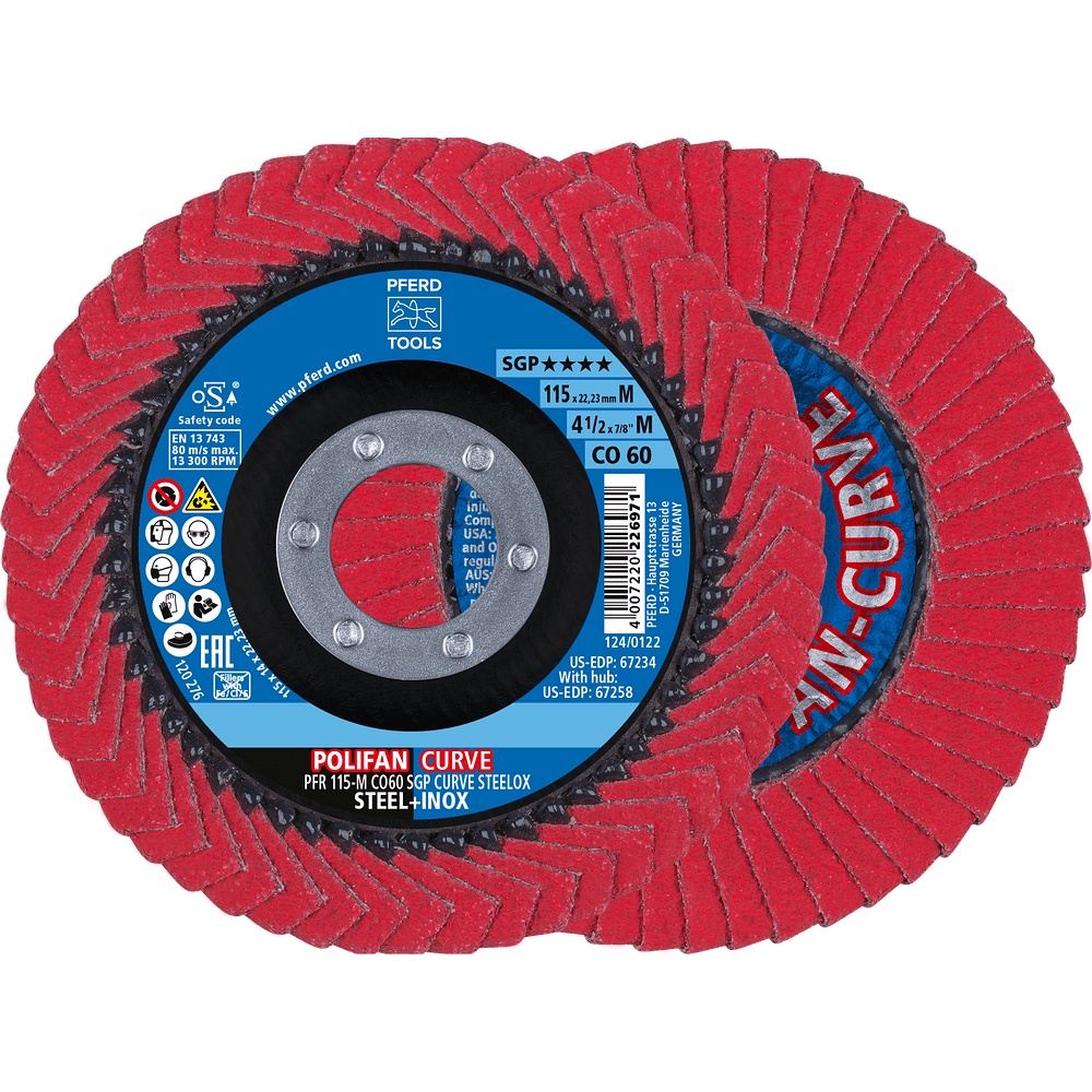 PFERD POLIFAN CURVE ceramic flap disc for fillet weld grinding