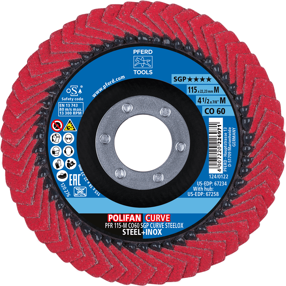 PFERD POLIFAN Flap Disc PFR Curve Medium CO SGP CURVE STEELOX