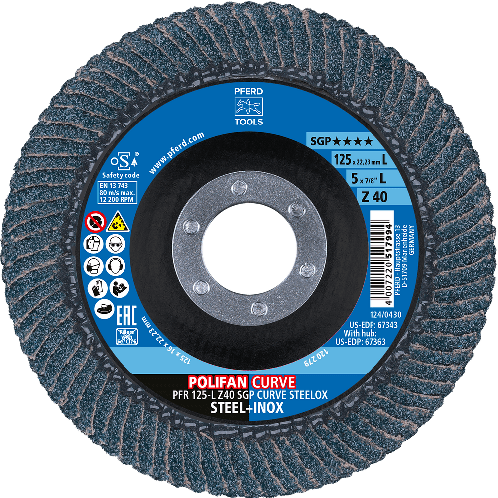 PFERD POLIFAN Flap Disc PFR Curve Large Z SGP CURVE STEELOX
